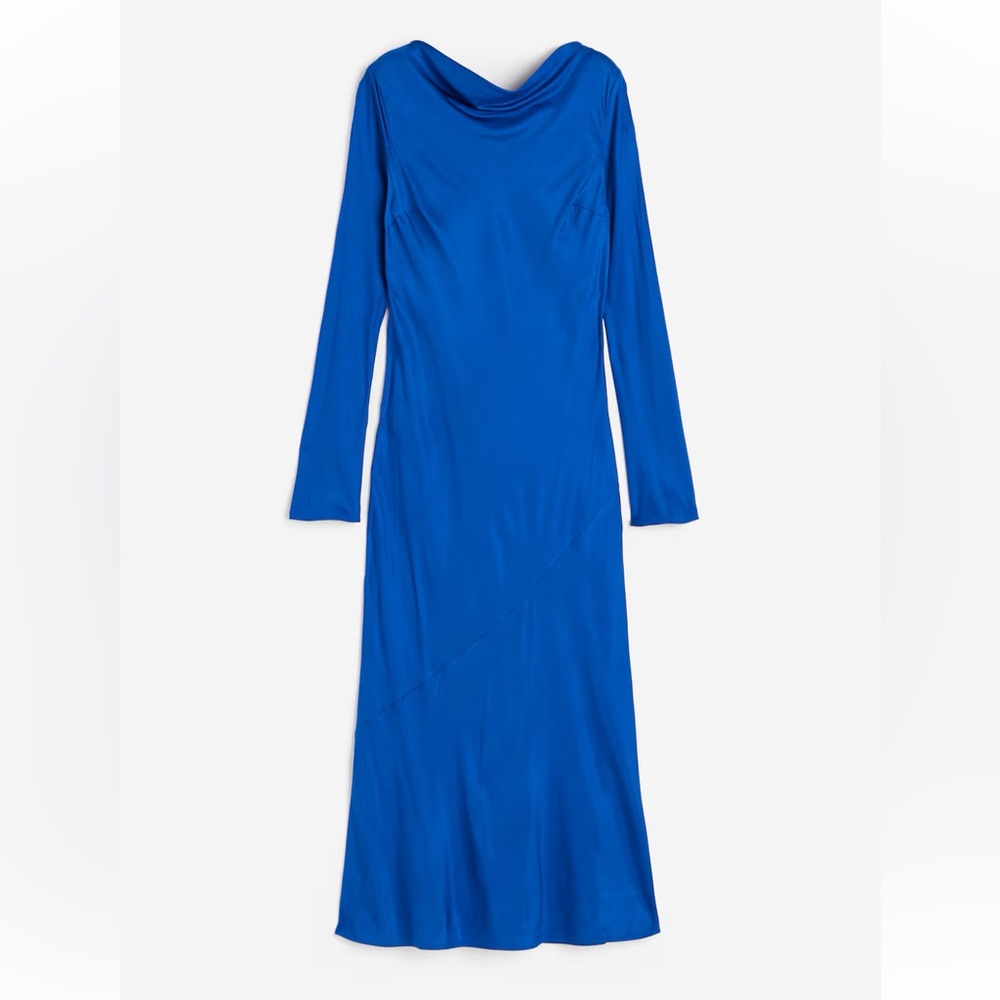 H&M Blue Long-Sleeve Cowl Neck Dress